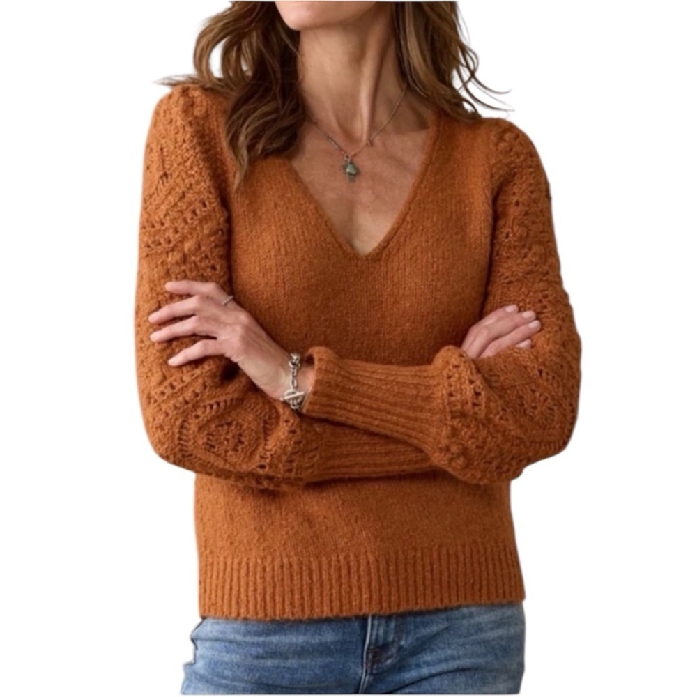 Sundance | Women’s Orange Wool Blend Open Knit Sleeves Sweater Size MP NWT